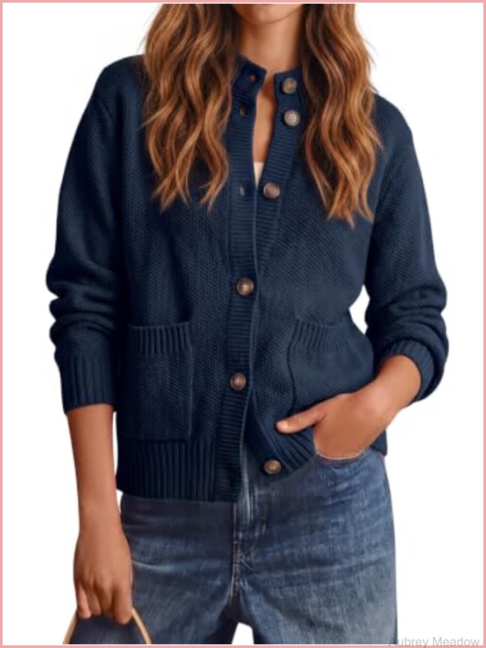 Chunky Knit Button Down Mock Neck Cardigan Sweater Long Sleeve Cropped